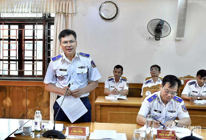 Thiếu tướng Lê Đình Cường, Tư lệnh Cảnh sát biển Việt Nam phát biểu tại buổi kiểm tra BTL Vùng Cảnh sát biển 1.