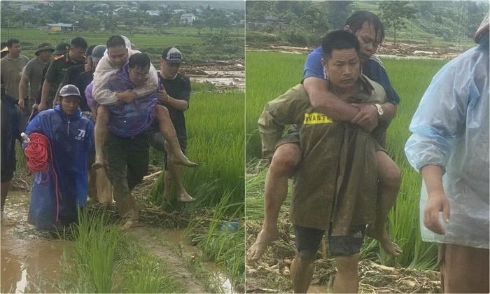 Lực lượng chức năng cứu hộ kịp thời, đưa anh Lò Văn Chài và anh Nguyễn Thanh Hải vào bờ an toàn.