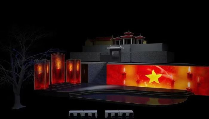 Thiết kế sân khấu tại điểm cầu Nhà bia liệt sĩ Thanh Thủy, Tuyên Quang.