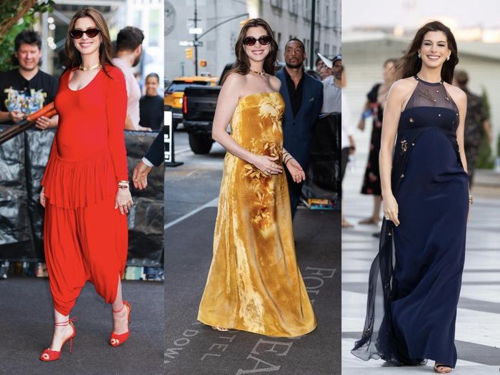 Phong cách sành điệu của Anne Hathaway khi quảng bá "The Odyssey" trong lúc mang bầu lần 3. Ảnh: Vogue.