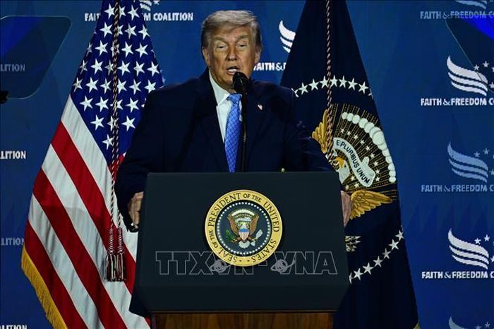 Tổng thống Mỹ Donald Trump phát biểu tại Washington, D.C. Ảnh: AA/TTXVN phát
