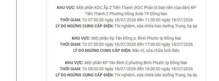 Lịch ngừng cấp điện tại Cần Thơ ngày mai 18/7 được cập nhật ngày 17/7 tại website của EVNSPC. Ảnh: BNEWS phát