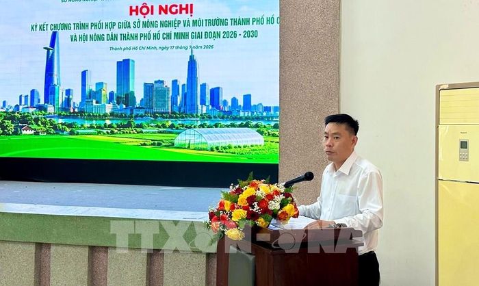 Ông Trương Thành Quang, Phó Chủ tịch Hội Nông dân Thành phố Hồ Chí Minh phát biểu tại hội nghị. Ảnh: Hương Giang - TTXVN