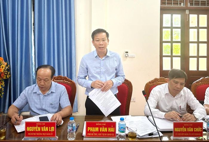 Đồng chí Phạm Văn Hải, Chủ tịch UBND xã Mỹ Thái giải trình những ý kiến đoàn giám sát nêu.