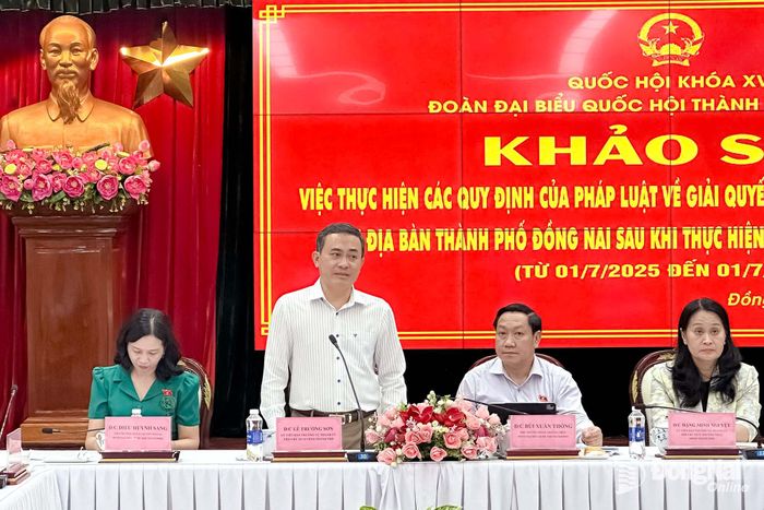 Ủy viên Ban Thường vụ Thành ủy, Phó Chủ tịch UBND thành phố Lê Trường Sơn phát biểu tại buổi làm việc. Ảnh: Kim Liễu