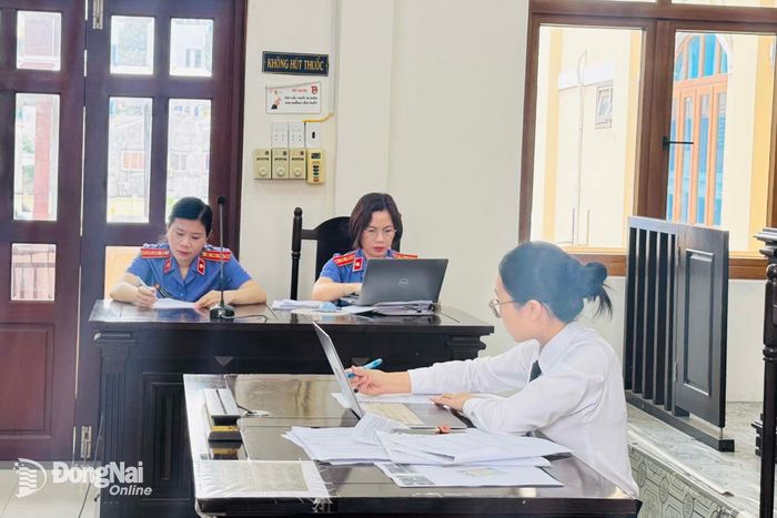 Đại diện Viện kiểm sát nhân dân thành phố Đồng Nai thực hành quyền công tố tại phiên tòa xét xử. Ảnh: Tố Tâm