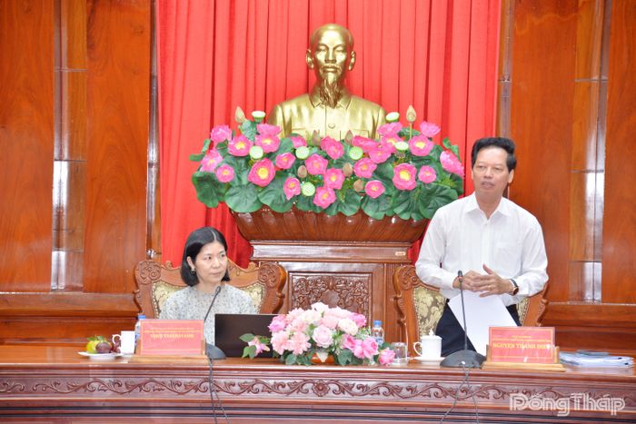 Đồng chí Nguyễn Thành Diệu phát biểu tại buổi làm việc.