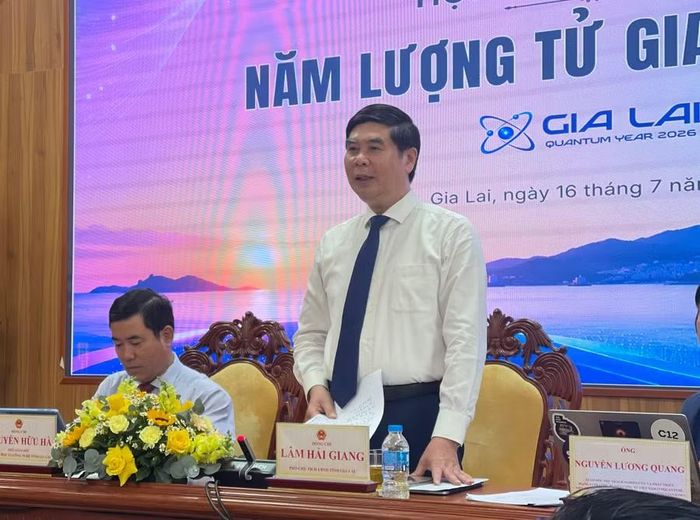 Phó chủ tịch UBND tỉnh Lâm Hải Giang phát biểu tại buổi họp báo. Ảnh: Hồ Điểm