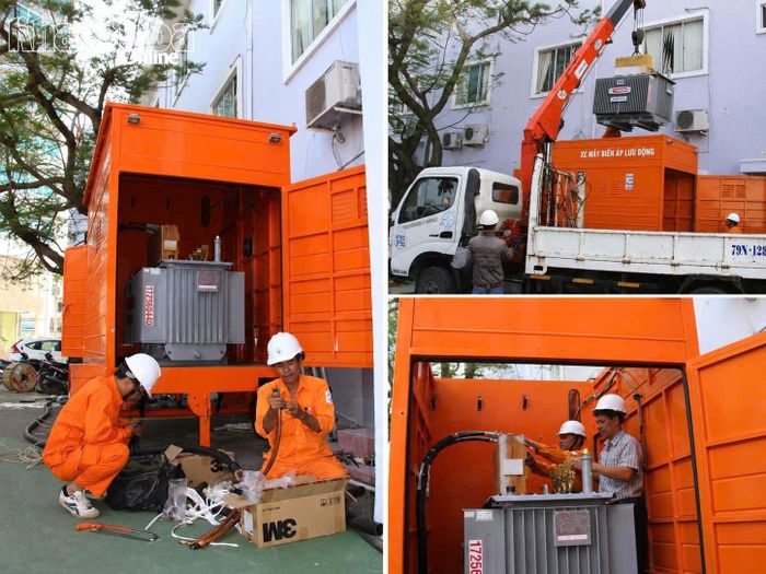 Nhân viên KHPC chuẩn bị máy biến áp di động phục vụ các điểm có phụ tải lớn.
