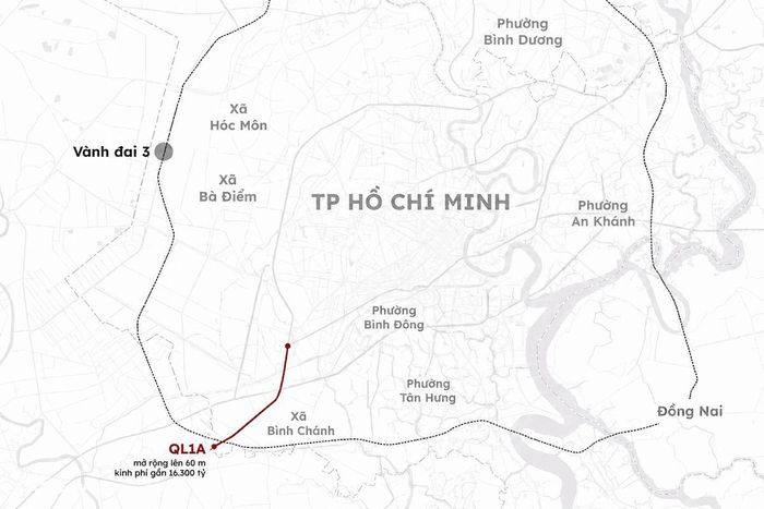 Vị trí đoạn quốc lộ 1 được đầu tư nâng cấp giúp liên kết các trục cao tốc và bến xe Miền Tây.