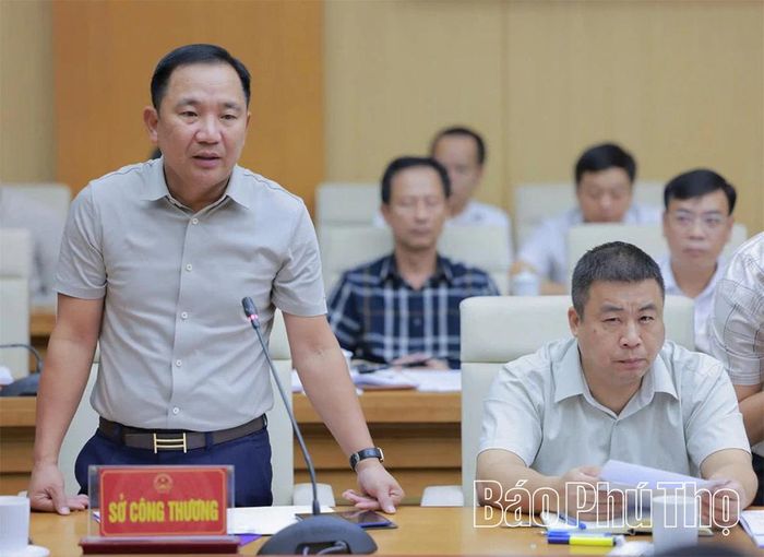 Giám đốc Sở Công Thương Trần Quang Tuấn báo cáo kết quả thực hiện GPMB các công trình điện 110kV trọng điểm, cấp bách trên địa bàn tỉnh.
