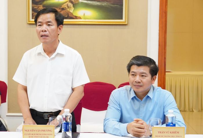 Đồng chí Nguyễn Văn Phương, Bí thư Tỉnh ủy phát biểu tại buổi thăm - Ảnh: Q.V