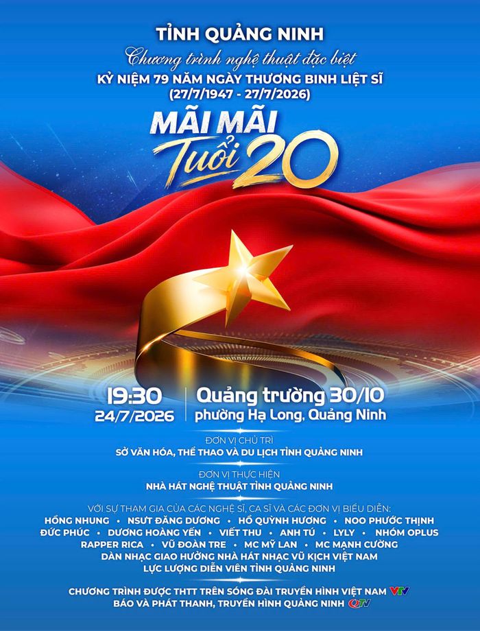 Chương trình nghệ thuật diễn ra vào 20 giờ 10 phút, ngày 24/7 tại Quảng trường 30/10, phường Hạ Long