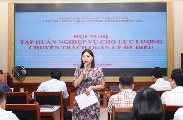 Chuyên viên Phòng Quản lý đê điều (Chi cục Thủy lợi và Phòng, chống thiên tai Hà Nội) Nguyễn Thị Hồng Thanh giải đáp một số tình huống thường gặp trong quá trình xử lý vi phạm pháp luật đê điều. Ảnh: Kim Nhuệ