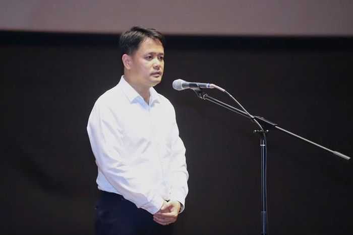 Cục trưởng Cục Điện ảnh Đặng Trần Cường phát biểu tại lễ ra mắt "Thanh âm vượt đại dương".