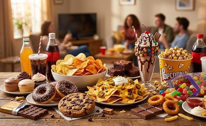 Các món ăn vặt nhiều năng lượng, gây tăng cân.