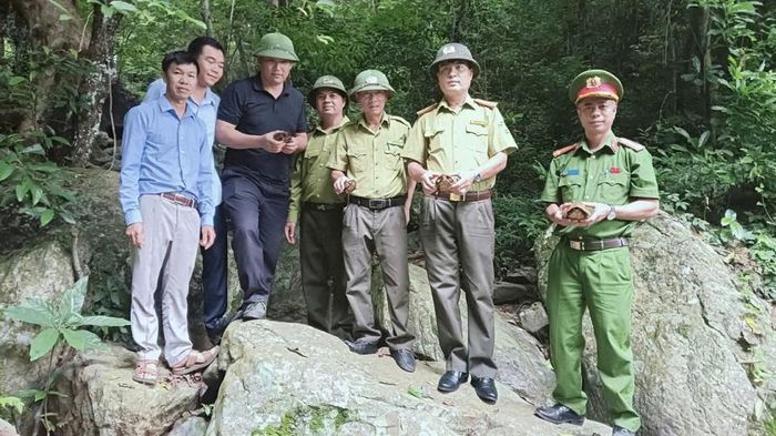 Công an phường Nguyễn Trãi phối hợp tổ chức thả 4 cá thể rùa sa nhân quý hiếm về môi trường tự nhiên. Ảnh: Cơ quan Công an.