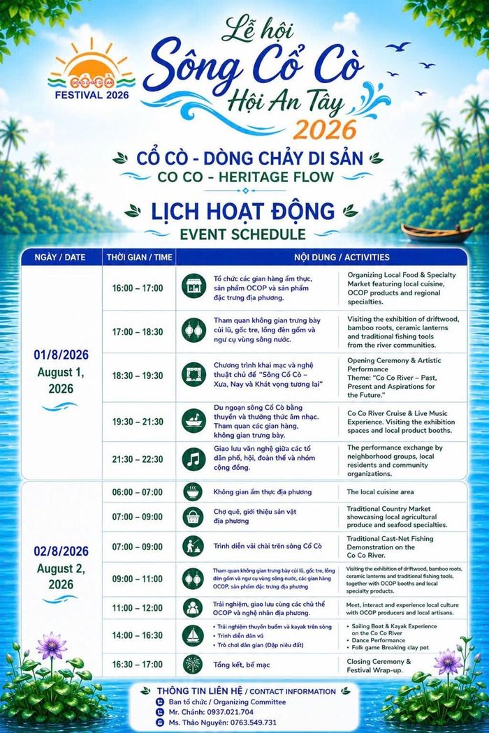 Lịch trình các hoạt động trong lễ hội sông Cổ Cò - Hội An Tây 2026