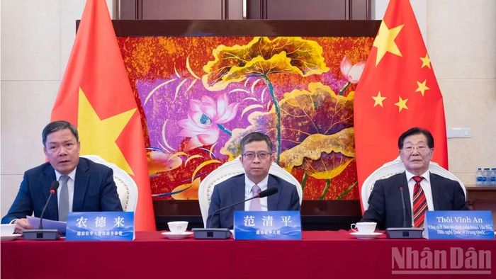 Đại sứ Phạm Thanh Bình (giữa) và Chủ tịch CIFCF Thôi Vĩnh An (phải) tham dự hội thảo.