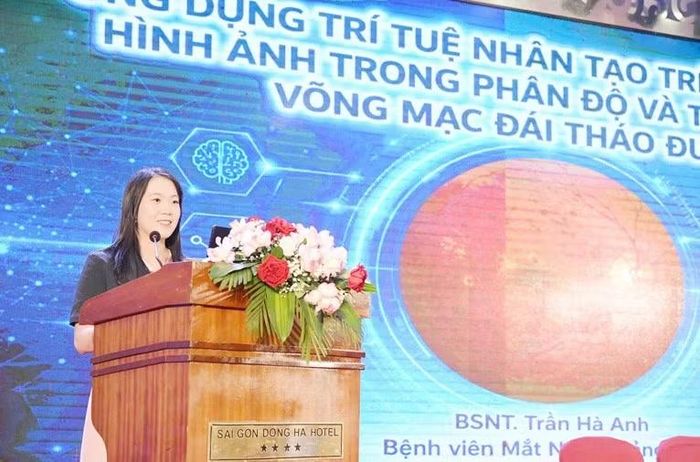 Đại biểu tham luận chủ đề ứng dụng trí tuệ nhân tạo trong chẩn đoán hình ảnh, phân độ và theo dõi bệnh võng mạc đái tháo đường.