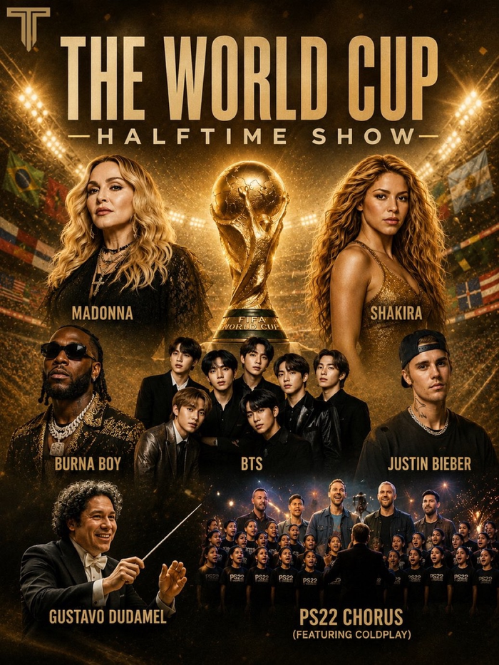 Chương trình giải trí giữa 2 hiệp ở trận chung kết World Cup 2026 quy tụ những ngôi sao nổi tiếng. Ảnh: Marca