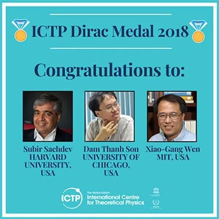 Giải thưởng và Huy chương Dirac 2018 cho 3 nhà vật lý học nổi tiếng, trong đó có GS. Đàm Thanh Sơn. Ảnh: VNU.