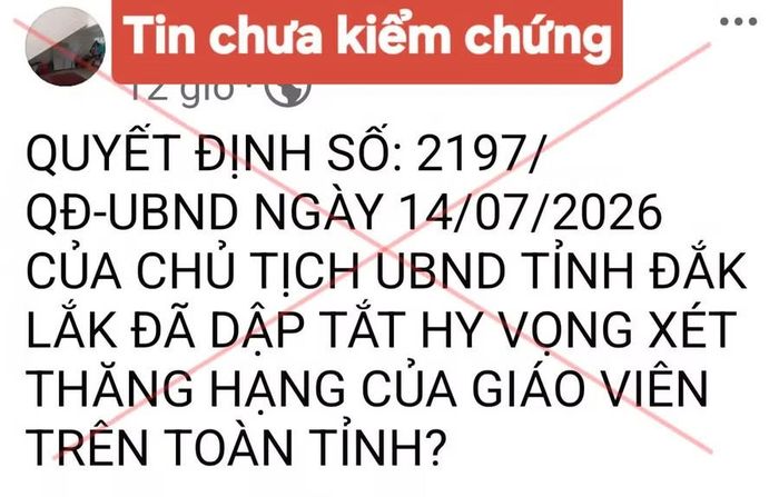 Thông tin gây hoang mang dư luận tại Đắk Lắk. (Ảnh chụp màn hình)