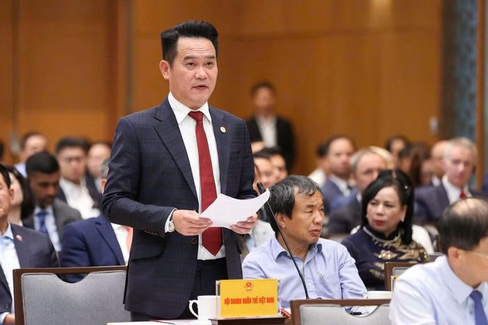 Chủ tịch Hội Doanh nhân trẻ Đặng Hồng Anh phát biểu tại hội nghị.
