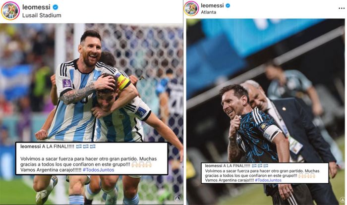 Trong bài đăng sau chiến thắng trước Anh, Messi đăng tải giống từng câu từng chữ như đã viết 4 năm trước khi Argentina vào chung kết. Ảnh: ES
