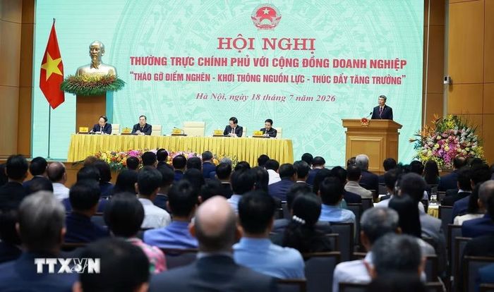 Hội nghị Thường trực Chính phủ với cộng đồng doanh nghiệp. (Ảnh: Dương Giang/ TTXVN)