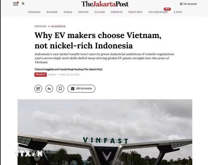Bài phân tích của Jakarta Post đăng ngày 15/7. (Ảnh chụp giao diện: Lê Minh Hưởng/TTXVN)
