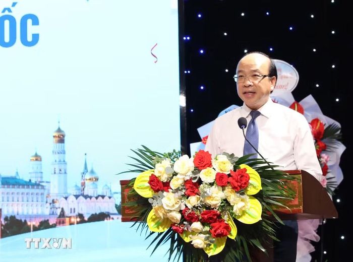 Ông Phan Chí Hiếu, Ủy viên Ban Chấp hành Trung ương Đảng, Ủy viên Ủy ban Thường vụ Quốc hội, Chủ nhiệm Ủy ban Pháp luật và Tư pháp của Quốc hội, Chủ tịch Hội Hữu nghị Việt Nam-Liên bang Nga phát biểu. (Ảnh: Thanh Tuấn/TTXVN)