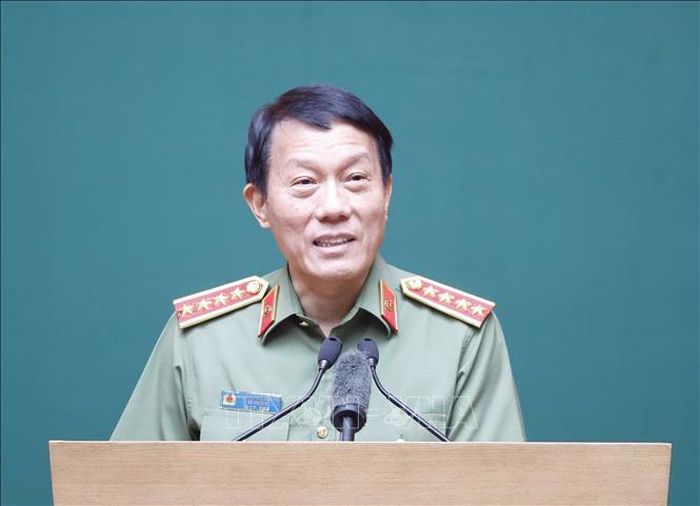 Đại tướng Lương Tam Quang, Ủy viên Bộ Chính trị, Bí thư Đảng ủy Công an Trung ương, Bộ trưởng Bộ Công an phát biểu. Ảnh: Thống Nhất/TTXVN
