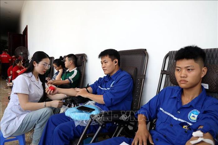 Công nhân thuộc Tập đoàn Than - Khoáng sản Việt Nam tham gia hiến máu nhân đạo. Ảnh: Đức Hiếu/TTXVN