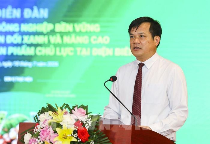 Phó Chủ tịch Thường trực UBND tỉnh Điện Biên Lò Văn Cương, phát biểu tại Hội nghị. Ảnh: Xuân Tư - TTXVN