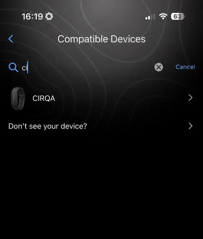 Giao diện Garmin CIRQA được hiển thị trên ứng dụng chính thức
