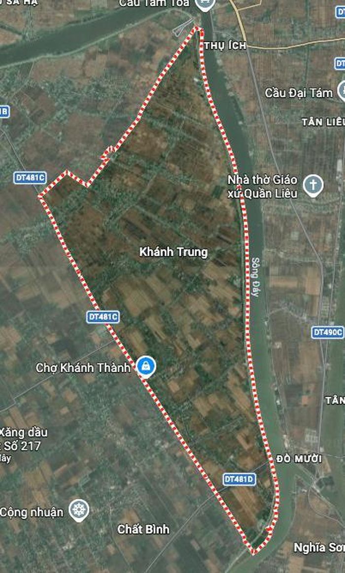 Xã Khánh Trung trên bản đồ Google vệ tinh.