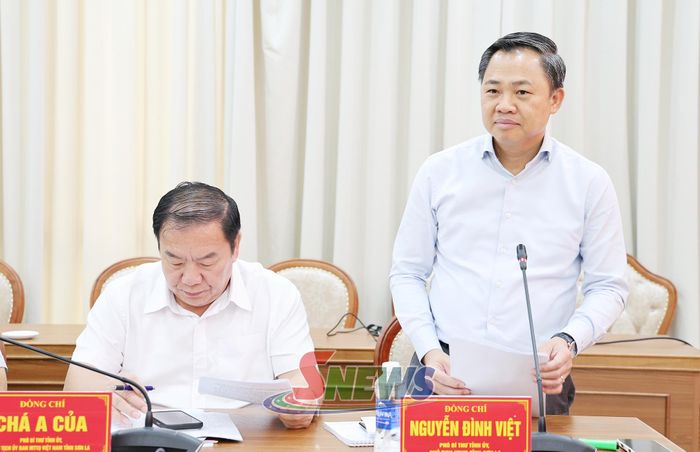 Đồng chí Nguyễn Đình Việt, Phó Bí thư Tỉnh ủy, Chủ tịch UBND tỉnh phát biểu tại cuộc họp.