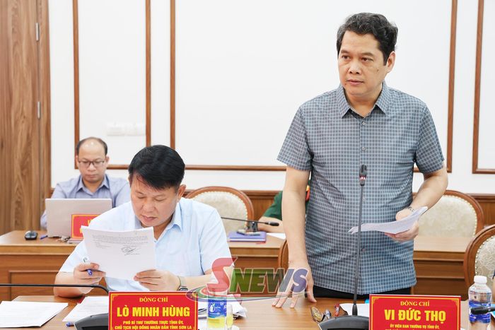 Đồng chí Phó Chủ tịch Thường trực HĐND tỉnh phát biểu tại cuộc họp.