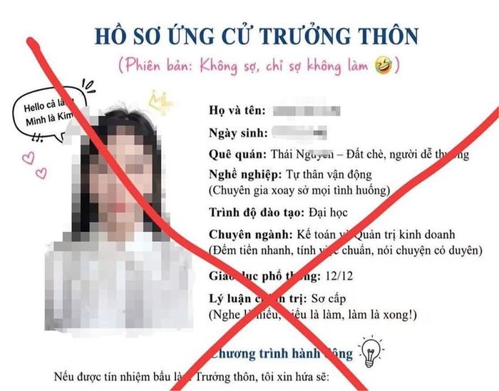 Nhiều người làm hồ sơ ứng tuyển trưởng thôn mang tính cợt nhả. Ảnh: Internet