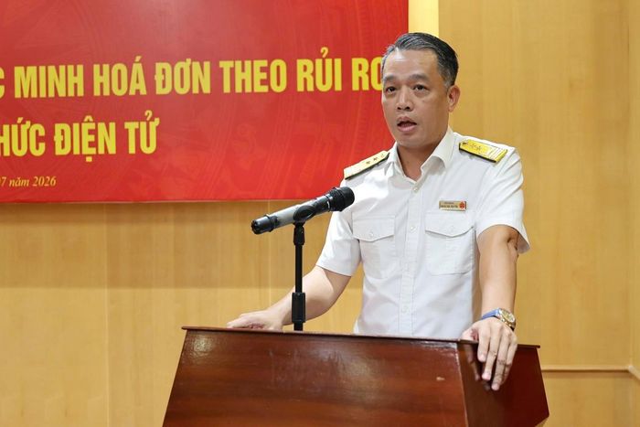 Ông Nguyễn Tiến Trung - Trưởng ban Kiểm tra (Cục Thuế) phát biểu khai mạc chương trình tập huấn. Ảnh: Phương Thảo