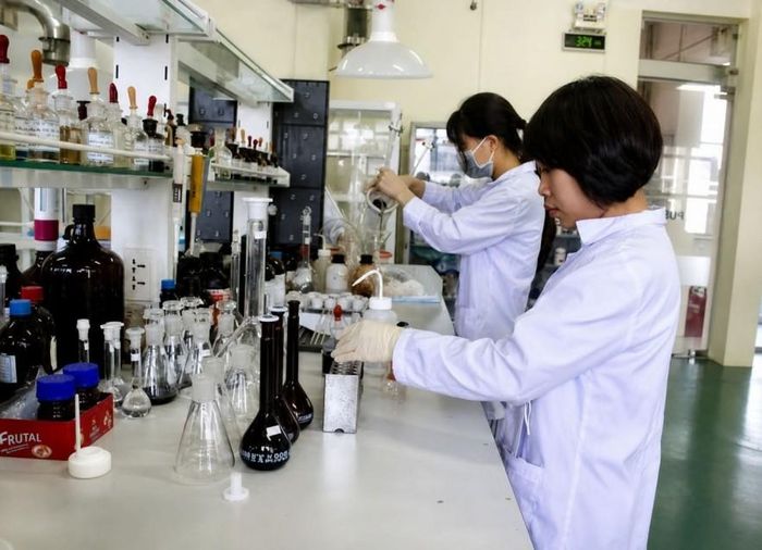 Cán bộ Chi cục Kiểm định hải quan kiểm tra mẫu phẩm phục vụ công tác áp mã hàng hóa. Ảnh: HQ