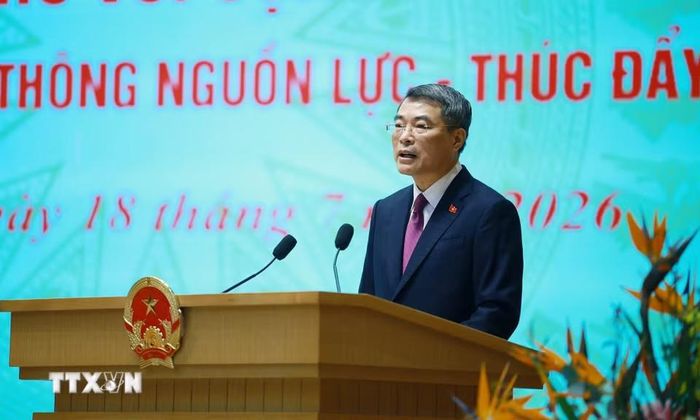 Thủ tướng Lê Minh Hưng phát biểu tại Hội nghị Thường trực Chính phủ với cộng đồng doanh nghiệp. (Ảnh: Dương Giang/TTXVN)