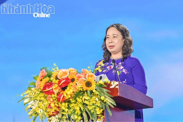 Phó Chủ tịch nước Võ Thị Ánh Xuân phát biểu tại Lễ khai mạc. Ảnh: Báo điện tử tỉnh Khánh Hòa.