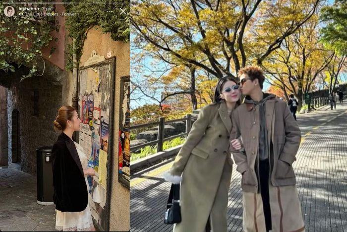 Kết hợp cùng ảnh tự chụp của Lê Khanh, người xem càng "ngầm hiểu" vấn đề. Trước đó, hình ảnh hai người dạo phố tại Hàn Quốc cũng từng xuất hiện trên mạng xã hội.