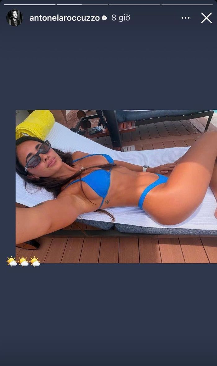 Hai ngày trước trận chung kết World Cup 2026 của Messi, Antonela Roccuzzo dành thời gian tắm nắng và nghỉ ngơi bên hồ bơi. Ảnh: @antonelaroccuzzo/IG.