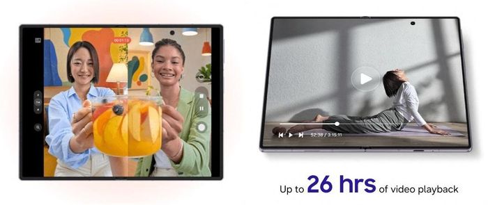 Dựa trên tin đồn, Samsung nhiều khả năng làm mới thiết kế của Galaxy Z Fold8. Ảnh rò rỉ cho thấy thiết bị có tỷ lệ ngắn và rộng hơn. Với tỷ lệ giống hộ chiếu, màn hình trong của sản phẩm sẽ phù hợp để xem video và một số tác vụ đa nhiệm. Ảnh: Evan Blass.
