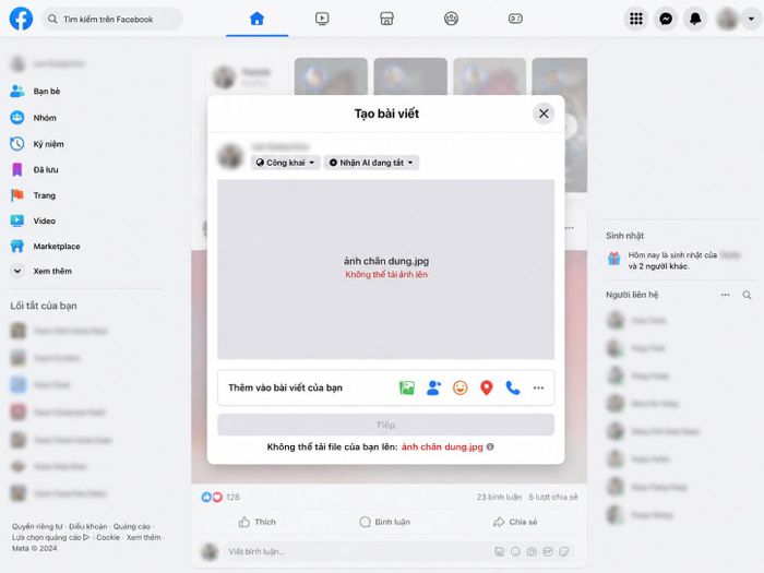 Facebook gặp lỗi không thể tải ảnh khi người dùng truy cập bằng trình duyệt web. Ảnh: Quang Nam.