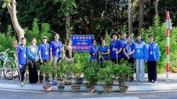 Các tình nguyện viên trồng cây hoa giấy dọc các tuyến đường và triển khai thực hiện mô hình “Vườn cây đại đoàn kết” ở Côn Đảo.