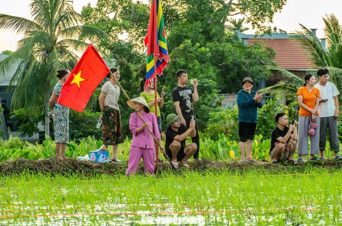 Các chị phụ nữ mặc áo nâu truyền thống thoăn thoắt cắm những cây mạ ngay hàng thẳng lối trong sự hò reo cổ vũ và tiếng trống rộn ràng, báo hiệu vụ mùa bội thu phía trước.